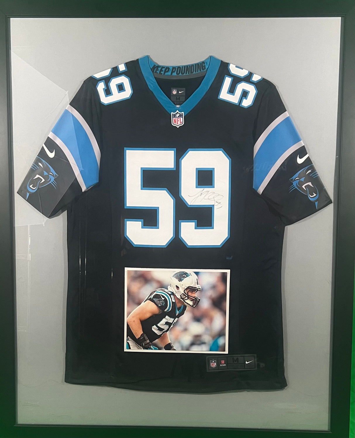Luke Kuechley Signed Framed Panthers Player Jersey